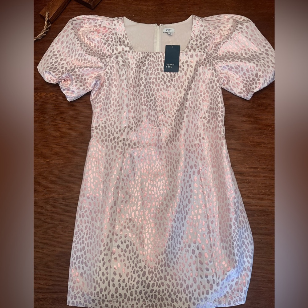 Crown and Ivy - light pink, shimmer, animal print dress